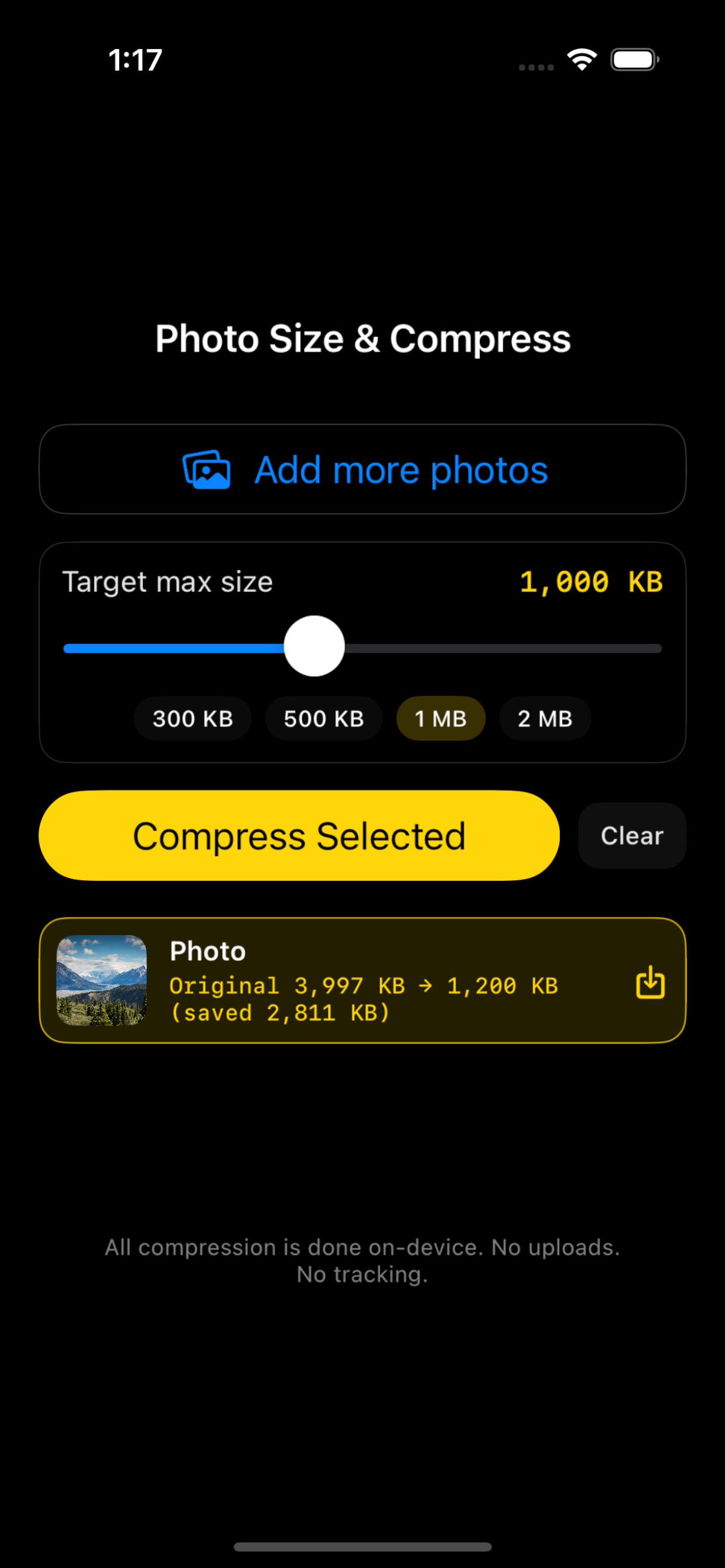 Photo Size & Compress Offline app preview